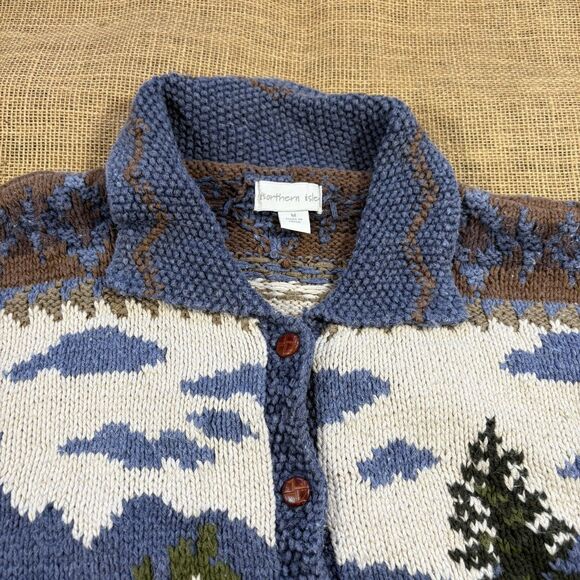 Northern Isle Woman's Heavy Knit Ramie/Cotton Button Up Cabin Cardigan Sweater M - Picture 2 of 5